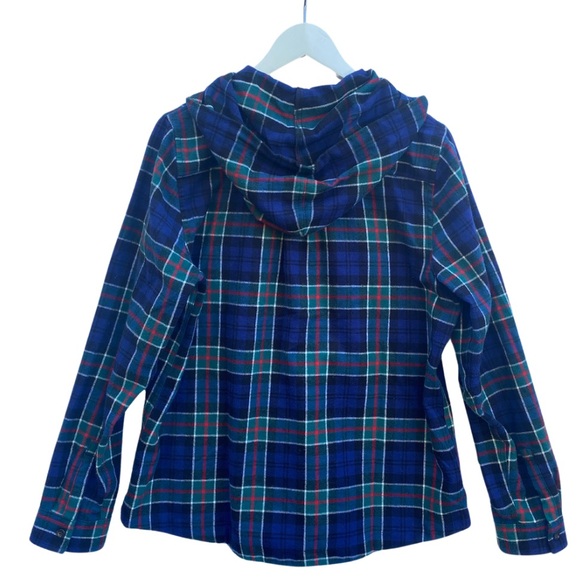 LL Bean Unisex Medium Hooded Jacket Zip Up Blue Green Plaid Flannel Casual Fit - Picture 4 of 11